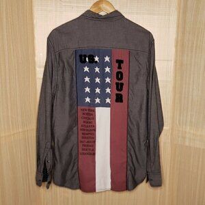Authentic Icon Mens Grey American Flag Casual Button Down Large